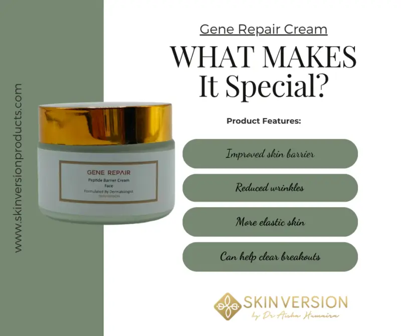 Tube of gene repair cream with a sleek design, placed on a clean surface alongside natural ingredients symbolizing skin regeneration and healing