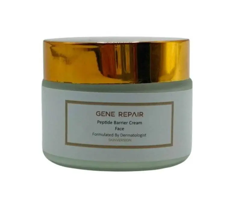 ube of gene repair cream with a sleek design, placed on a clean surface alongside natural ingredients symbolizing skin regeneration and healing