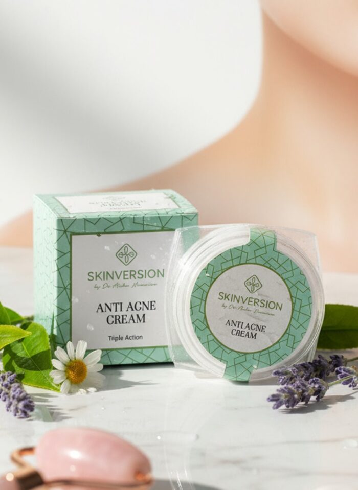 Close-up view of SkinVersion Triple Action Anti Acne Cream texture